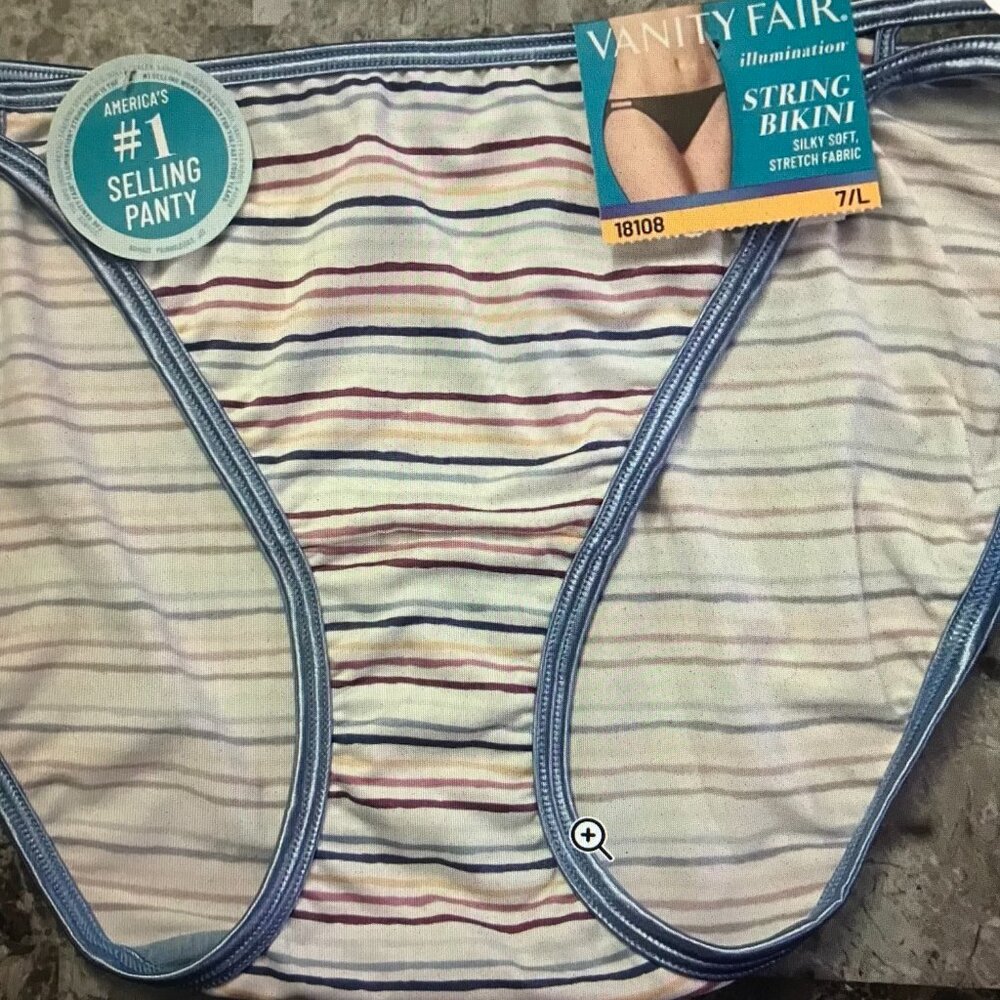 Vanity Fair Cabana Stripe Print Bikini Panty, size 7L, NWT